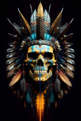 Wall Mural - Modern indian skull screams epic art ,horror canvas art collection for decoration and interior. black and gold. wall art. canvas art, wallpaper . Generative ai	