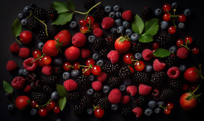 Berries on a dark background, Generative AI