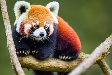 Canvas Print - red panda on the branch illustration