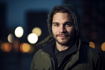 Canvas Print - Portrait of a handsome young man in the city at night.