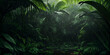 © Aleksei Solovev - Jungle during heavy rain. Dark tropical forest with exotic plants, palm trees, big leaves and ferns. Scary thicket of the rainforest. Streams of water, wet green vegetation and ground. Generative AI