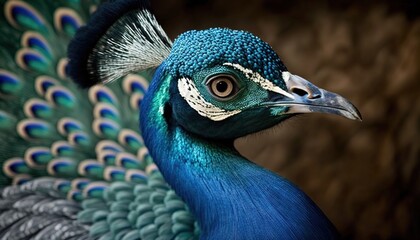 Wall Mural - The blue peafowl, in all its glory, captured up close. Generative AI