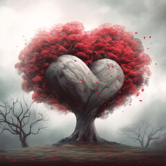 Wall Mural - Generative AI: fantasy tree and with gardens and path