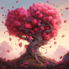 Wall Mural - Generative AI: fantasy tree and with gardens and path