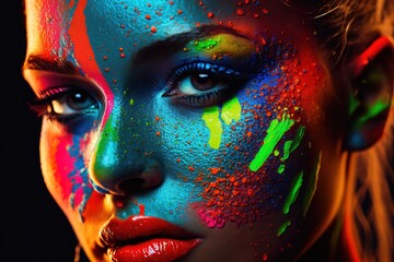 Intense focus on bright, neon makeup. Generative AI