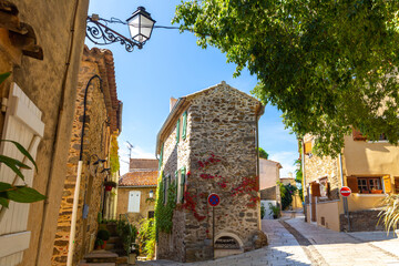 Wall Mural - Cosy streets of French village Grimaud, Provence-Alps-French Riviera.