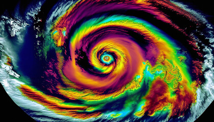 Wall Mural - Radar Satellite View of Hurricane - Generative Ai