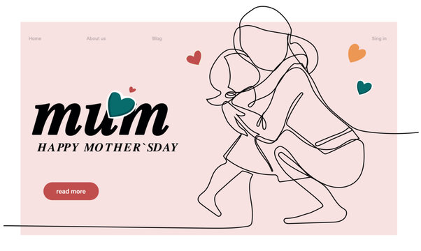 Happy Mother's Day handwritten lettering. Continuous line drawing text design. Vector illustration. Vector illustration