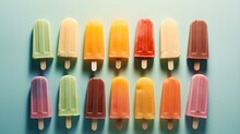 A Charming Display of Multicolor Popsicles on a Pastel Base