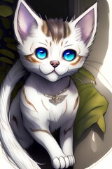  pln style, Portrait of a small male kitten, cat ears, cat tail , anthropomorphic cat, white cat hair, detailed face, detailed eyes, bright clear eyes, drawing - generative ai