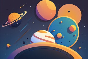 Wall Mural - colorful space scene with planets and stars. Generative AI