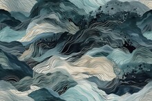 Layered Sand Intricate Pattern Teal Blue Black Gray Rough Texture , Abstract Background Or Wallpaper. AI Generated