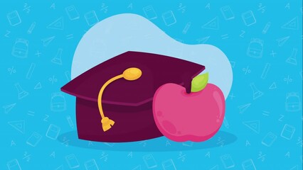 Sticker - elegant graduation hat and apple animation