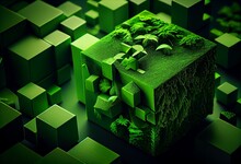 Green Cubic Background. Generative AI