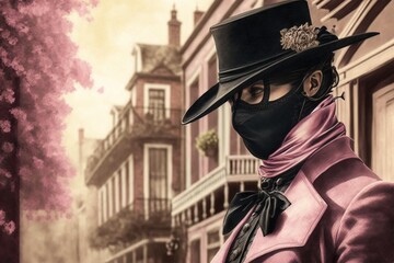 pink pastel victorian masked man