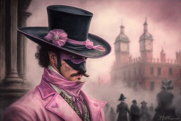 pink pastel victorian masked man