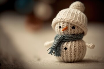 Sticker - cute knitted snowman with winter accessories. Generative AI