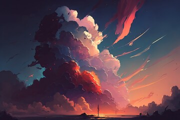 Canvas Print - serene sunset with colorful clouds in the sky. Generative AI