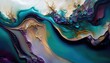 © Anna Elizabeth - abstract watercolor with gradient color mix, marble like vein pattern, OS fluidic black turquoise and white gold flow mixed vintage trends modern luxury granite generative ai