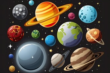 Wall Mural - colorful galaxy with planets and stars. generative ai