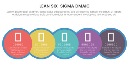 dmaic lss lean six sigma infographic 5 point stage template with big circle and horizontal right direction concept for slide presentation