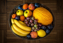 Various Ripe Fruits In A Basket.