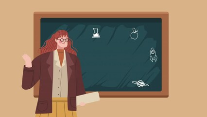 Canvas Print - female teacher with chalkboard animation