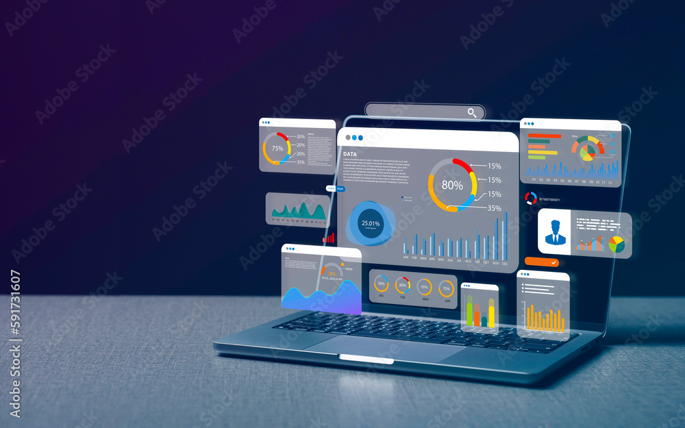 Computer laptop and dashboard for data business analysis and Data ...