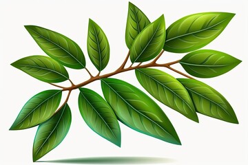 Sticker - Fresh Green Leafy Branch on a White Background. Generative AI