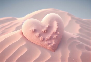 Minimal love concept of pastel pink sand in sandy desert. Soft pastel colors landscape. Creative Valentine's Day. Illustration. Generative AI
