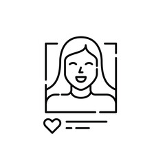 Wall Mural - dating app girl user profile. smiling girl with long hair, biography and like. pixel perfect, editab