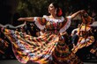 Woman in Traditional Mexican Dress Dancing at Cinco de Mayo Festival, AI Generated