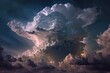 majestic cumulus cloud dominating the blue sky. Generative AI