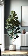 Wall Mural - Placement of a fiddle leaf fig tree in a living space Generative AI