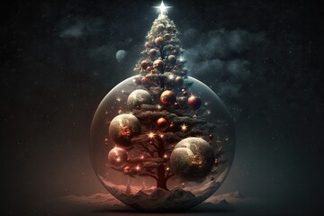 Poster - Christmas tree ornament with a star on top inside a glass ball. Generative AI