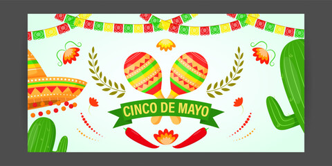  Vector illustration of Cinco de Mayo greeting, social media feed design cover banner post flyer poster background