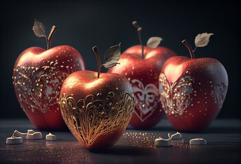 Apples with engraved hearts. Generative AI