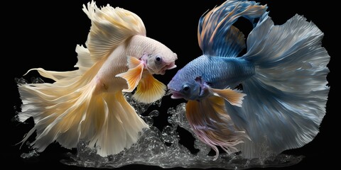 Wall Mural - Dumbo the betta shines in his battle against synthetic materials. Generative AI
