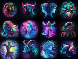 Wall Mural - set of zodiac signs icons. aries, leo, gemini, taurus, scorpio, aquarius, pisces, sagittarius, libra