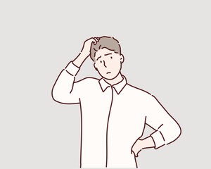 Embarrassed man. Hand drawn style vector design illustrations.