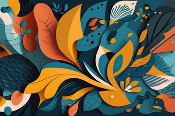 Wall Mural - n abstract artwork featuring leaves and flowers. Generative AI