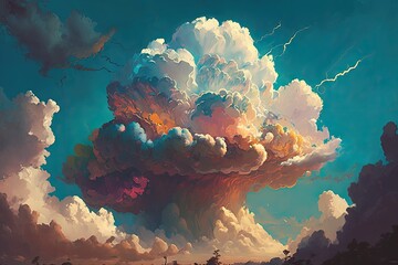 Canvas Print - majestic cumulus cloud formation against a blue sky. Generative AI