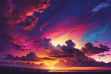 Canvas Print - serene sunset with beautiful clouds in the sky. Generative AI