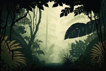 Wall Mural - lush jungle landscape with a variety of trees and plants. Generative AI