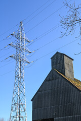 Poster - electricité energie environnement industrie industriel agriculture silo engrais nature planète ligne tension 