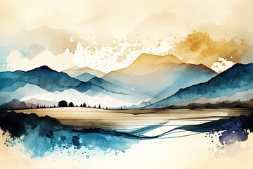 Canvas Print - scenic mountain range in watercolor. Generative AI