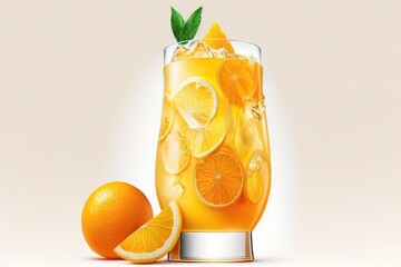 Sticker - Highball glass filled with an orange juice or summer orange lemonade drink. Generative AI