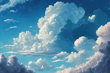 Wall Mural - serene blue sky with fluffy white clouds. Generative AI