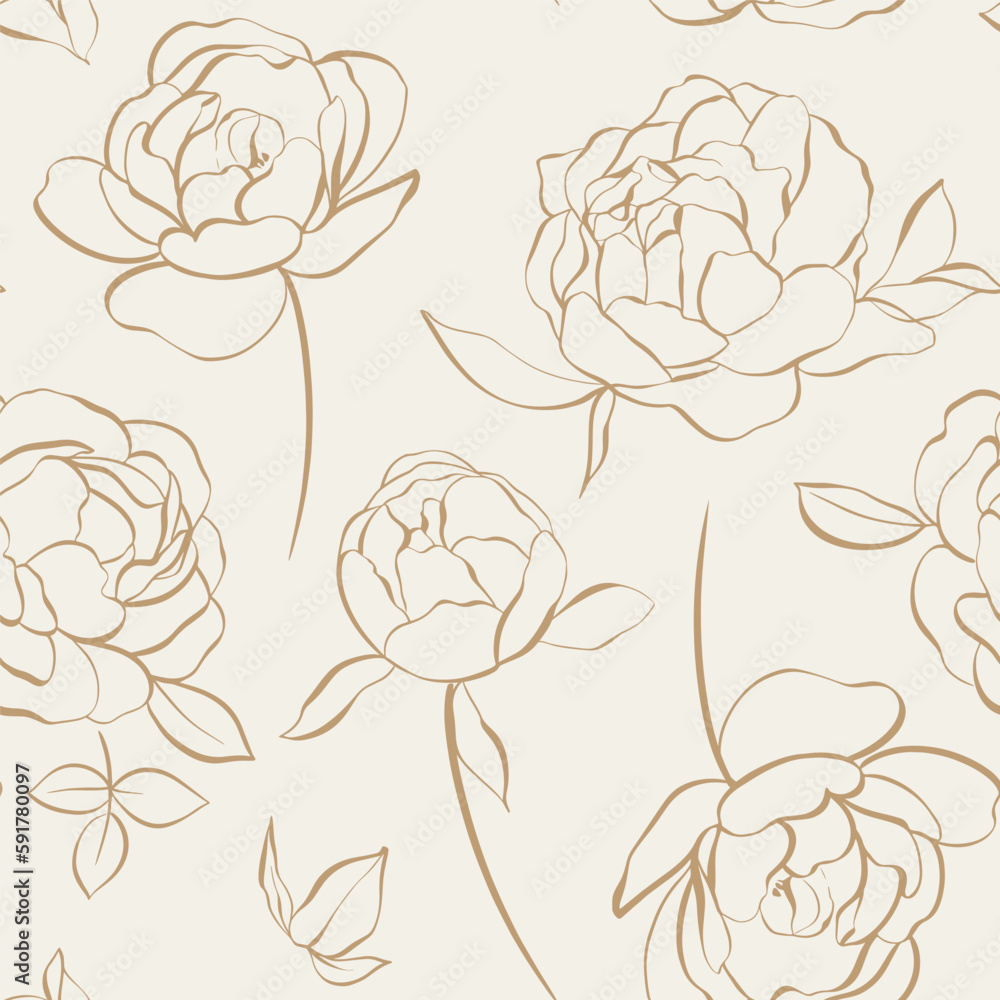Modern floral seamless pattern with hand-sketched peonies and roses ...