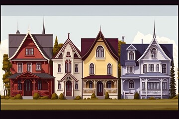 Wall Mural - colorful row of houses in a charming neighborhood. Generative AI